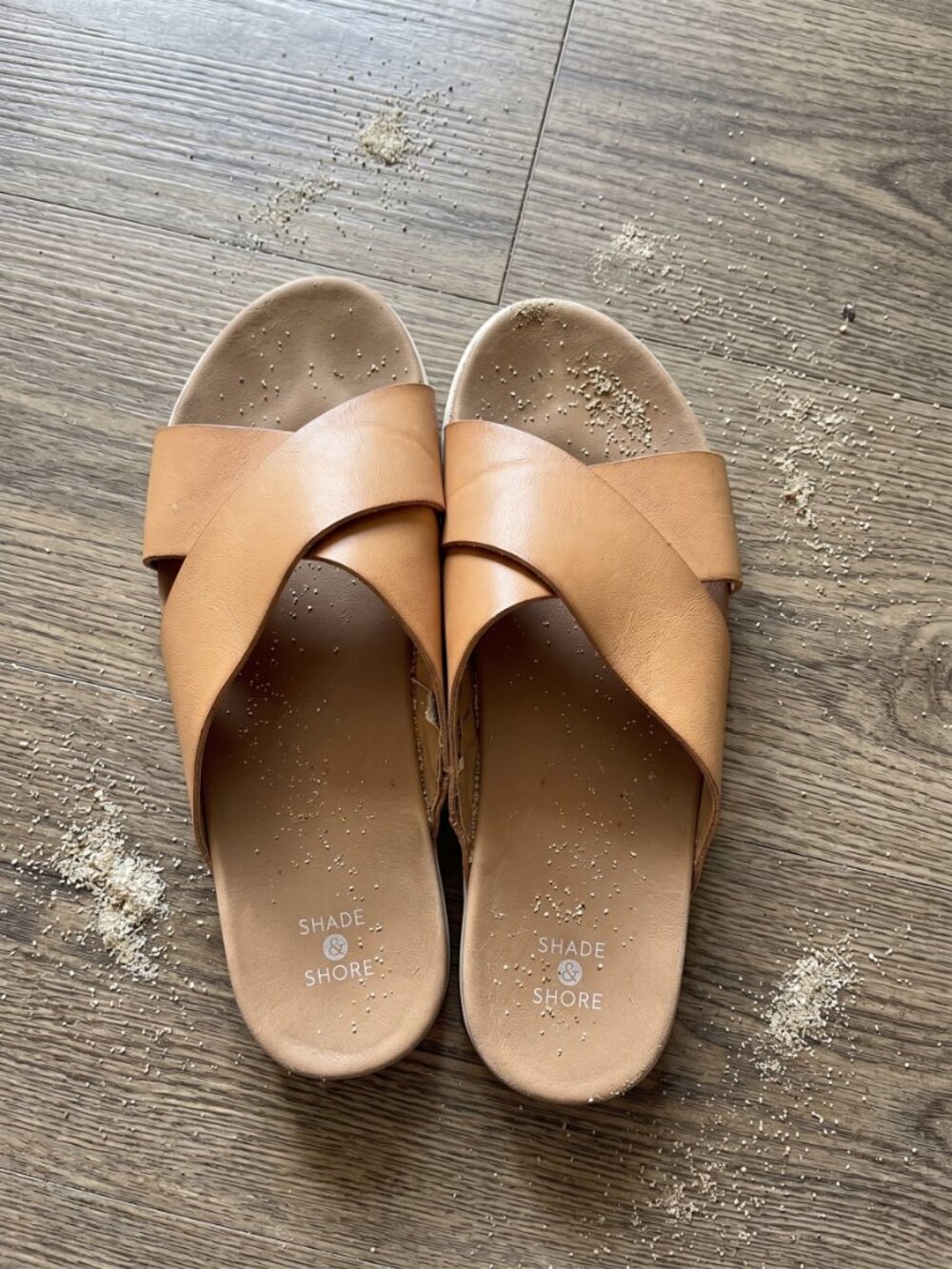 Shade & Shore Tan Cognac Criss-Cross Platform Slide Sandals - Women’s Size 8